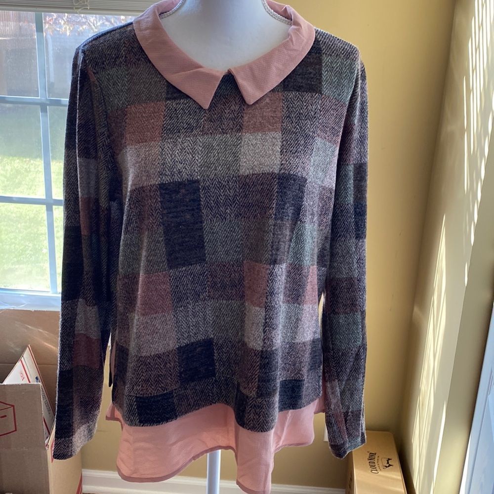 Faith and Joy Grey Pink Top XL - Picture 2 of 8